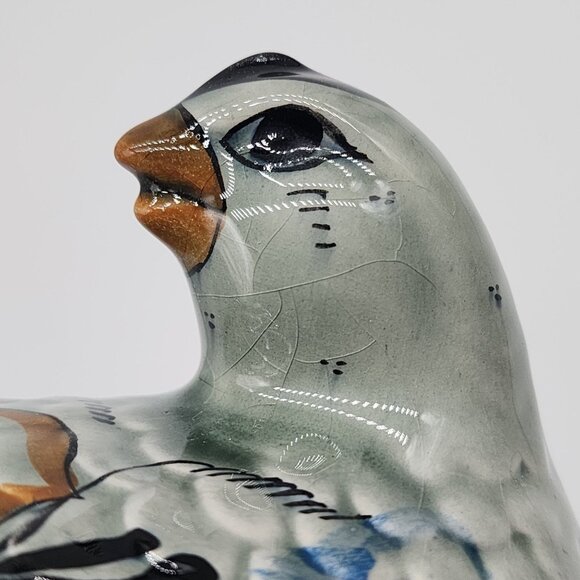 Signed Mexican Ceramic Glazed Bird Figure Floral Sitting Facing Back VTG 5" - Picture 9 of 9